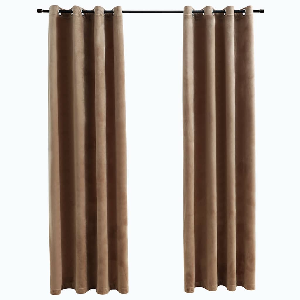 vidaXL Tende Oscuranti con Anelli 2 pz Beige in Velluto 140x225 cm - Image 2 of 4