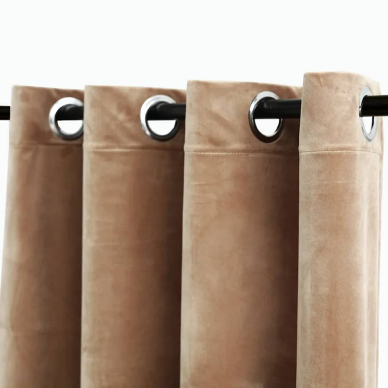 vidaXL Tende Oscuranti con Anelli 2 pz Beige in Velluto 140x225 cm - Image 3 of 4