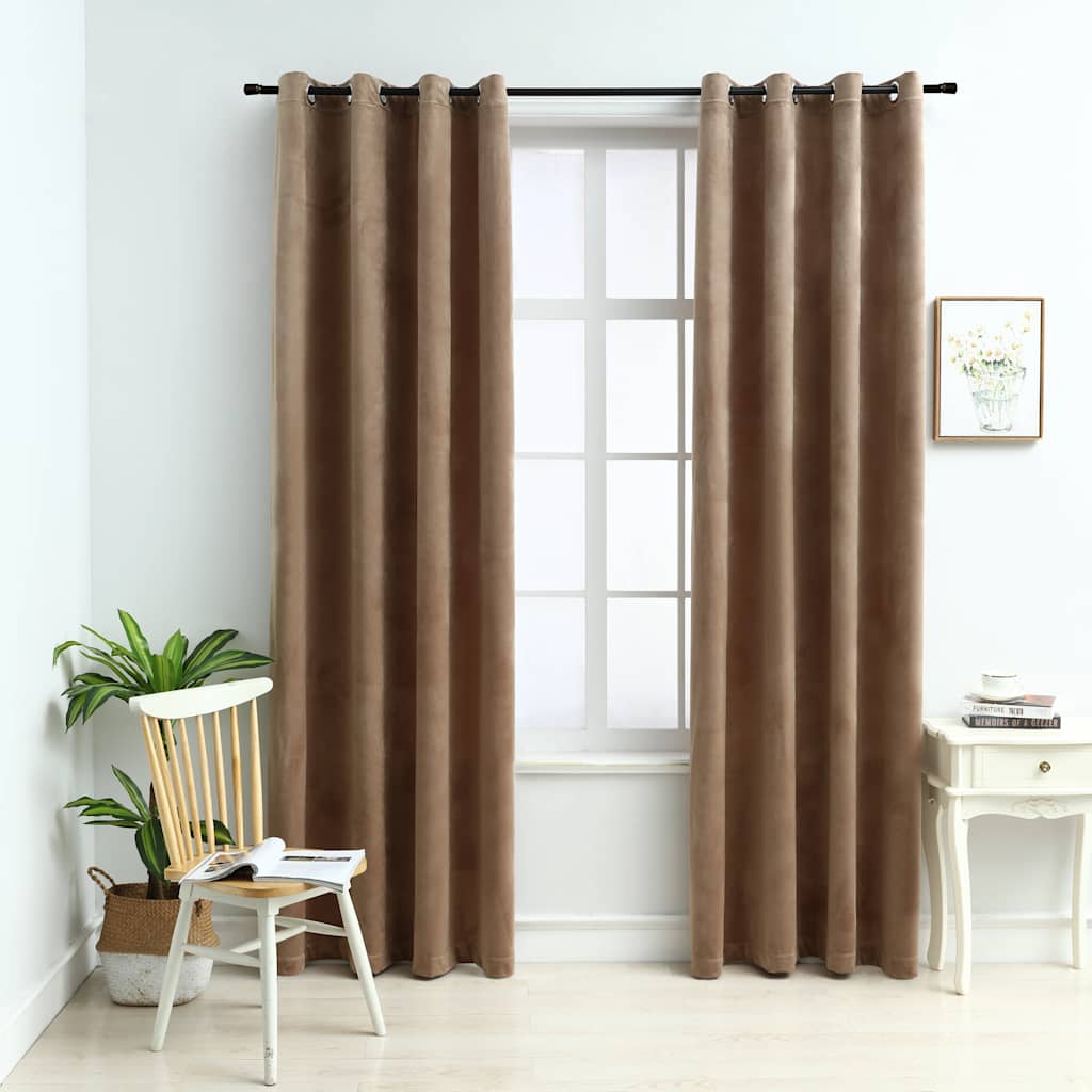 vidaXL Tende Oscuranti con Anelli 2 pz Beige in Velluto 140x225 cm - Image 1 of 4