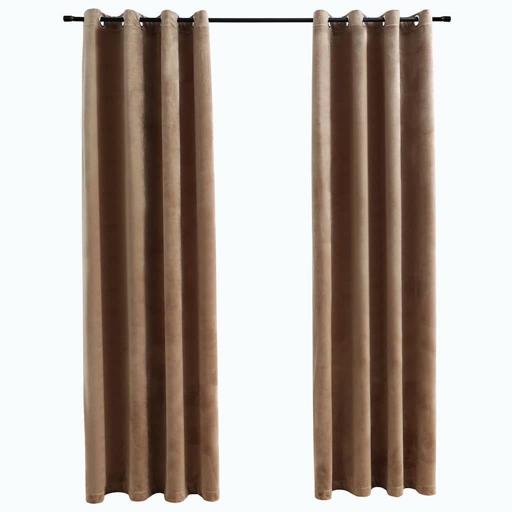 vidaXL Tende Oscuranti con Anelli 2 pz Beige in Velluto 140x245 cm - Image 2 of 4