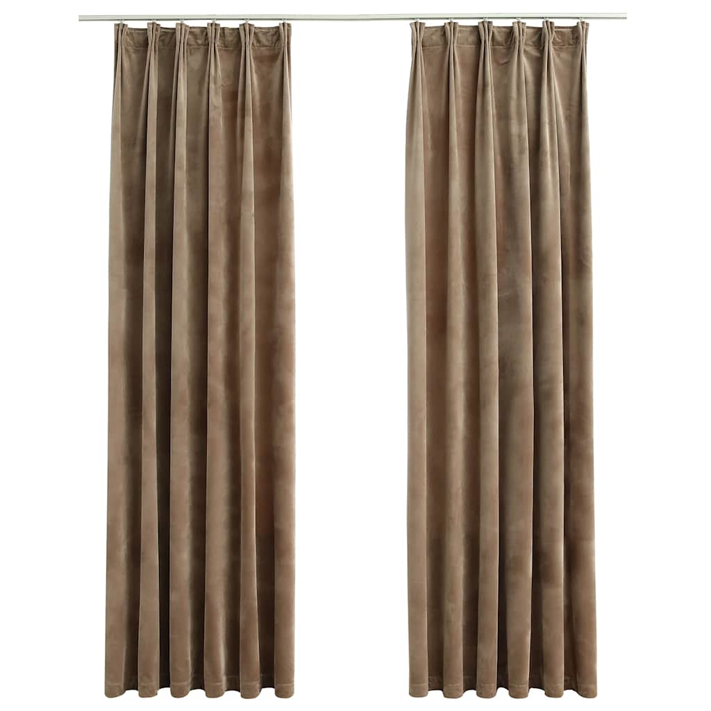 vidaXL Tende Oscuranti con Ganci 2 pz Beige in Velluto 140x225 cm - Image 2 of 6