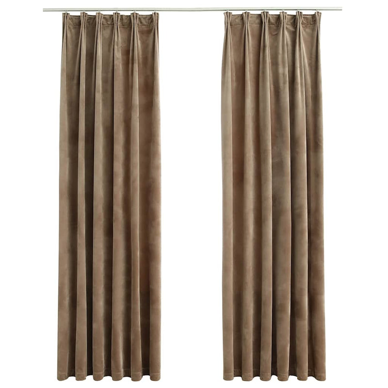 vidaXL Tende Oscuranti con Ganci 2 pz Beige in Velluto 140x225 cm - Image 2 of 6
