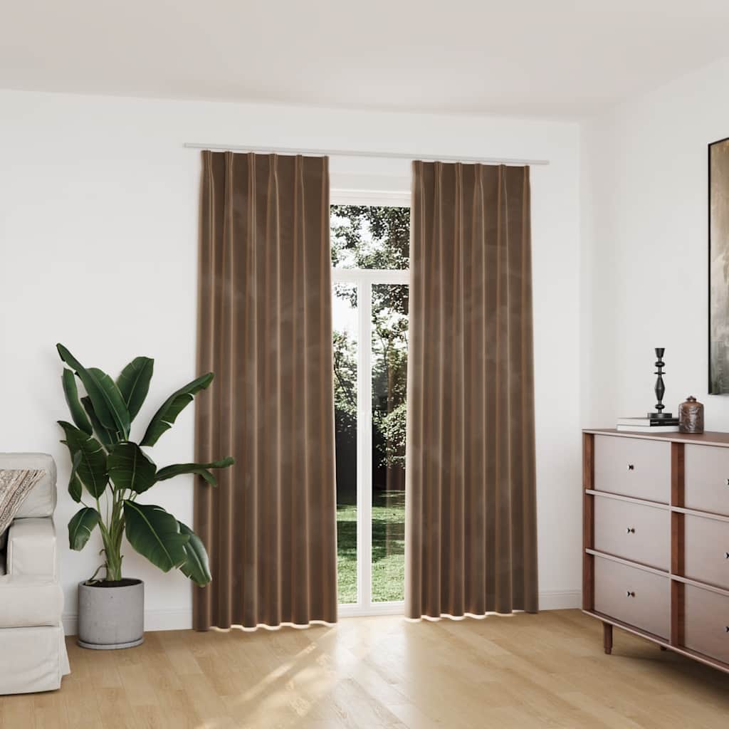 vidaXL Tende Oscuranti con Ganci 2 pz Beige in Velluto 140x225 cm - Image 1 of 6