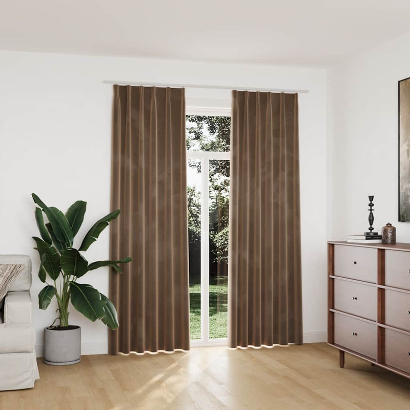 vidaXL Tende Oscuranti con Ganci 2 pz Beige in Velluto 140x225 cm - Image 1 of 6