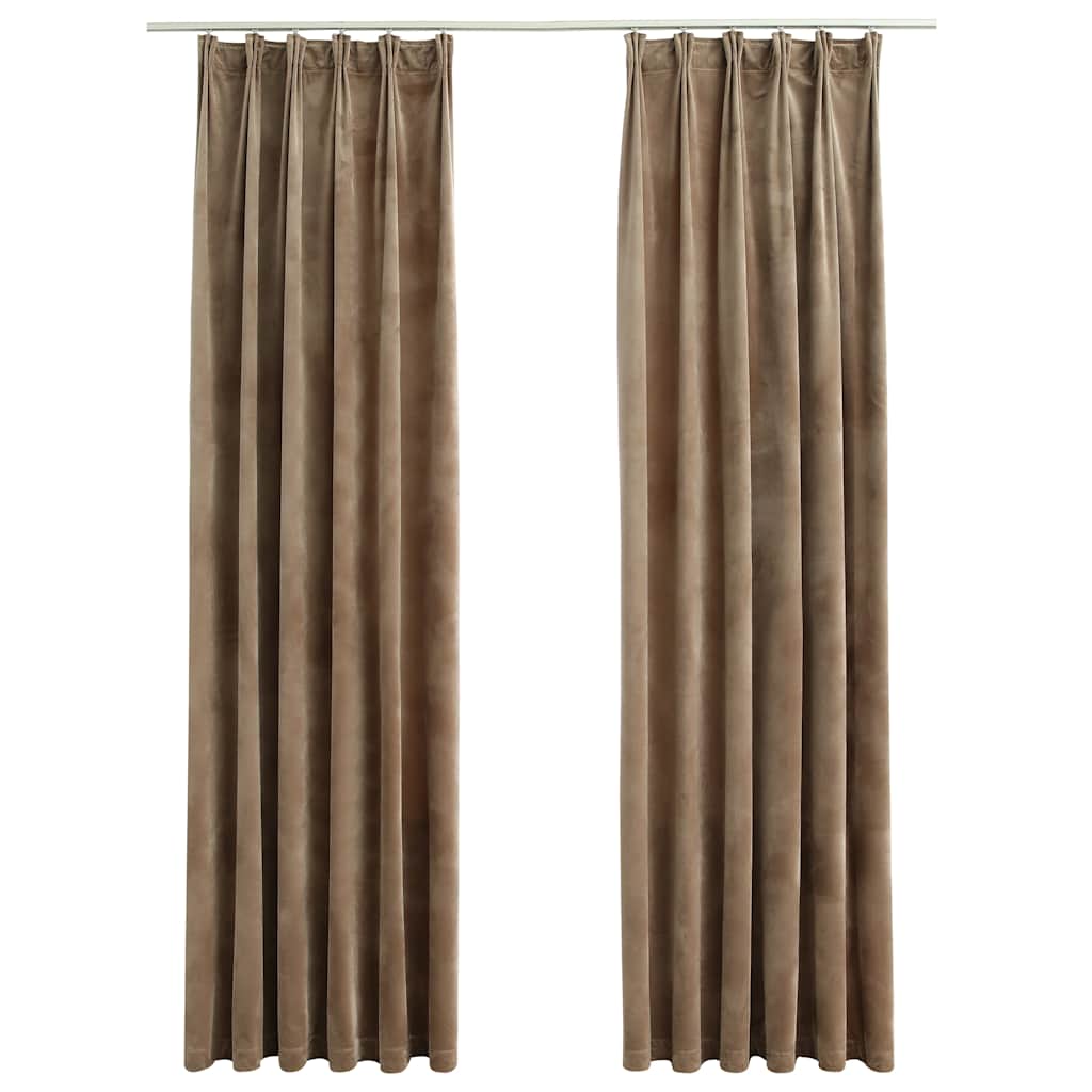vidaXL Tende Oscuranti con Ganci 2 pz Beige in Velluto 140x245 cm - Image 2 of 6
