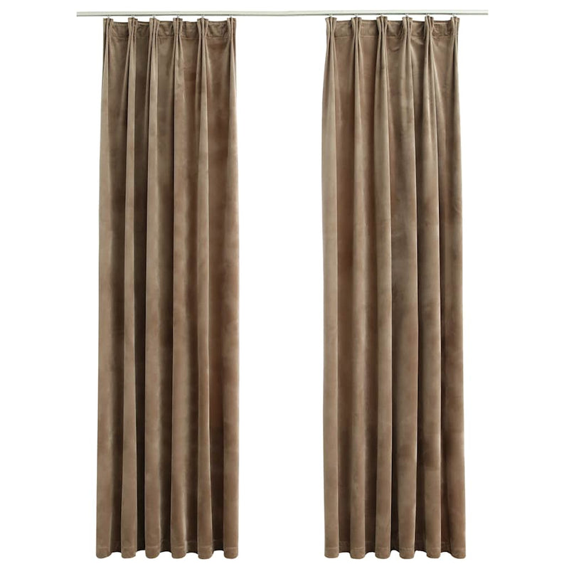 vidaXL Tende Oscuranti con Ganci 2 pz Beige in Velluto 140x245 cm - Image 2 of 6
