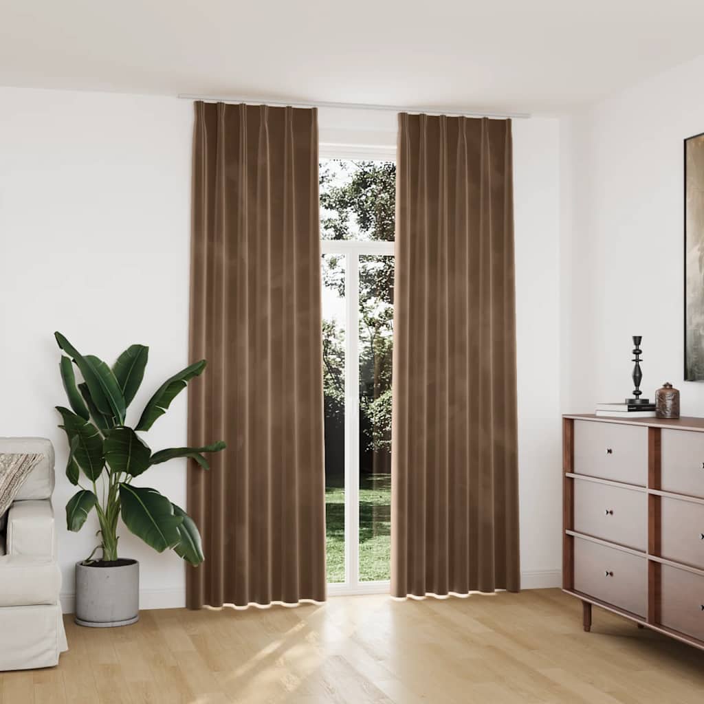 vidaXL Tende Oscuranti con Ganci 2 pz Beige in Velluto 140x245 cm - Image 1 of 6