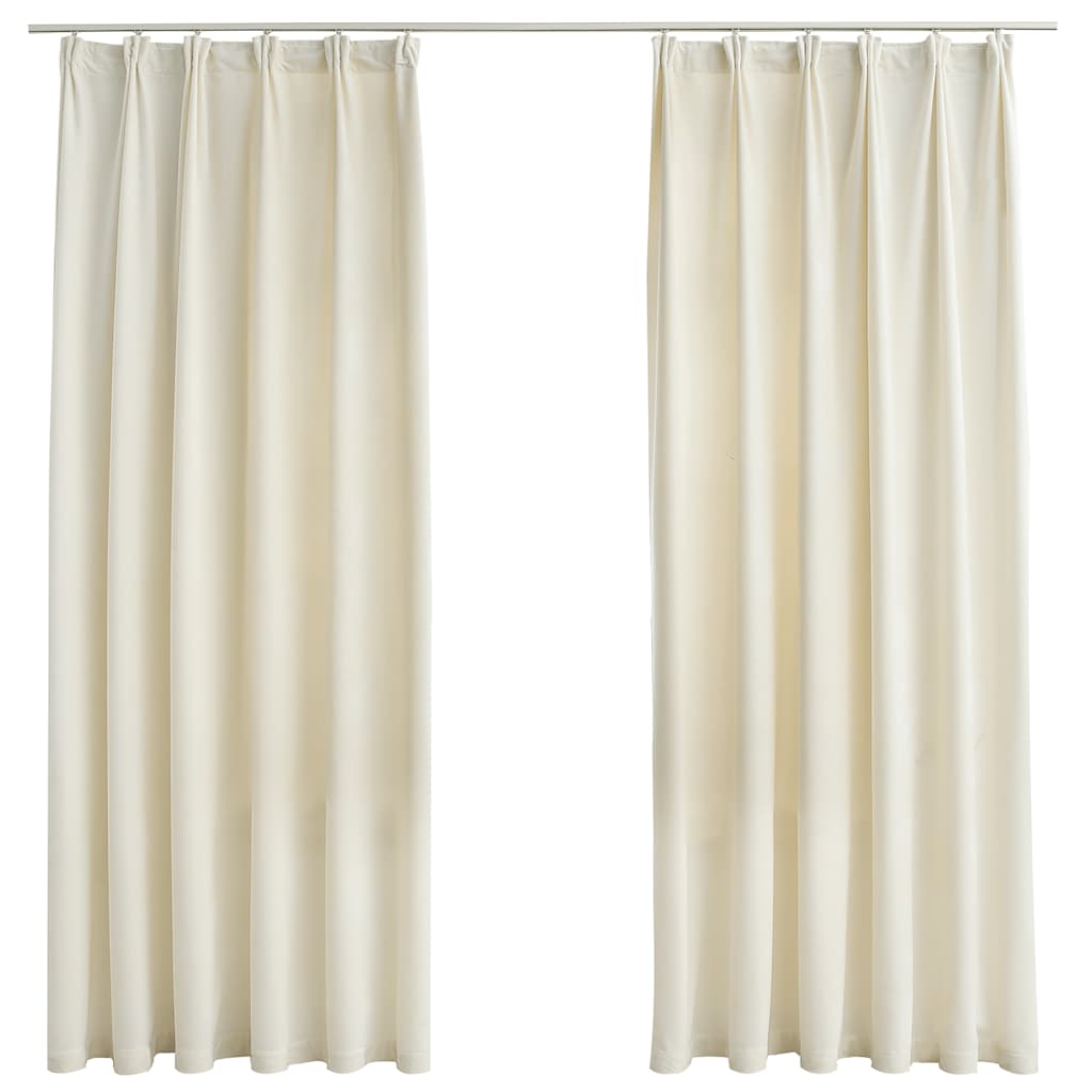 vidaXL Tende Oscuranti con Ganci 2 pz Crema in Velluto 140x175 cm - Image 2 of 6