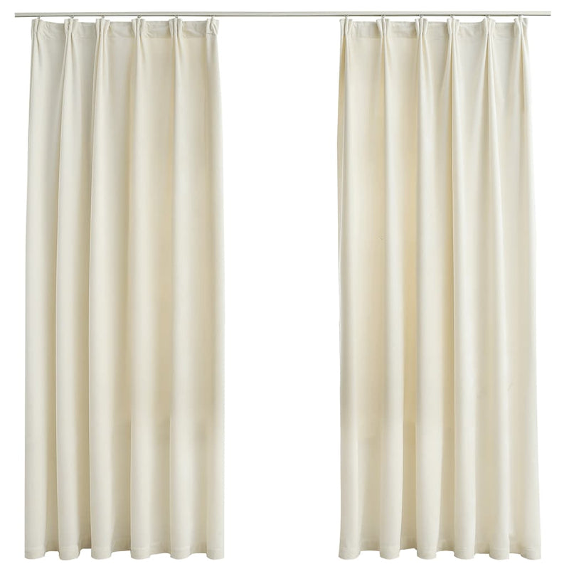 vidaXL Tende Oscuranti con Ganci 2 pz Crema in Velluto 140x175 cm - Image 2 of 6