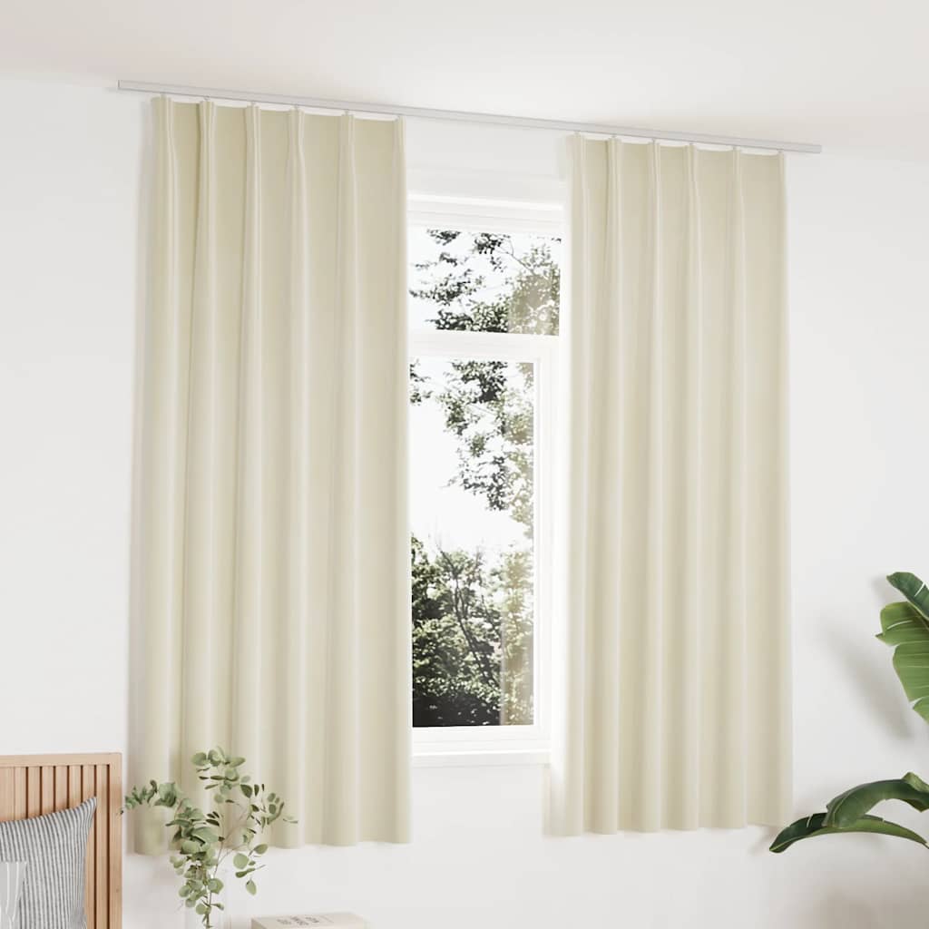 vidaXL Tende Oscuranti con Ganci 2 pz Crema in Velluto 140x175 cm - Image 1 of 6
