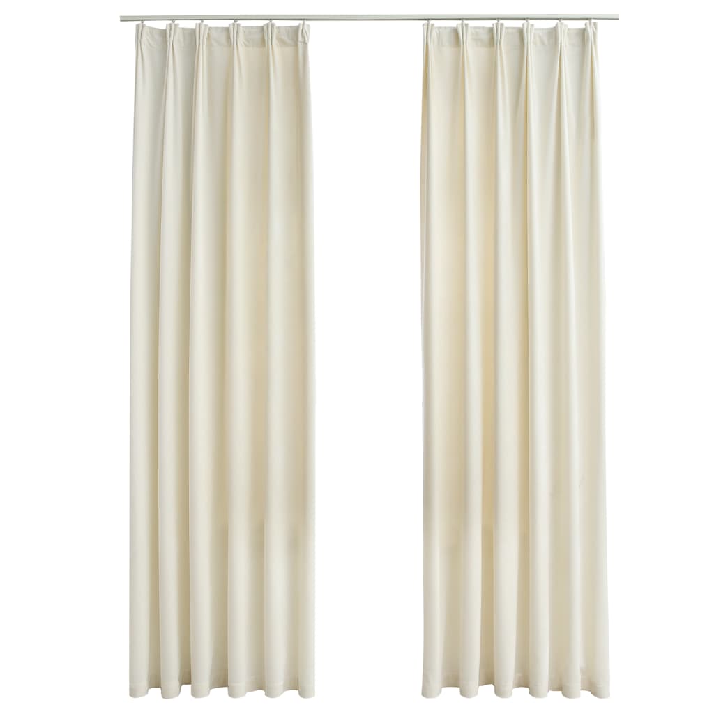 vidaXL Tende Oscuranti con Ganci 2 pz Crema in Velluto 140x245 cm - Image 2 of 6