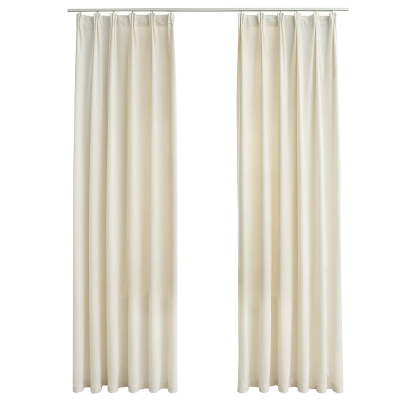 vidaXL Tende Oscuranti con Ganci 2 pz Crema in Velluto 140x245 cm - Image 2 of 6