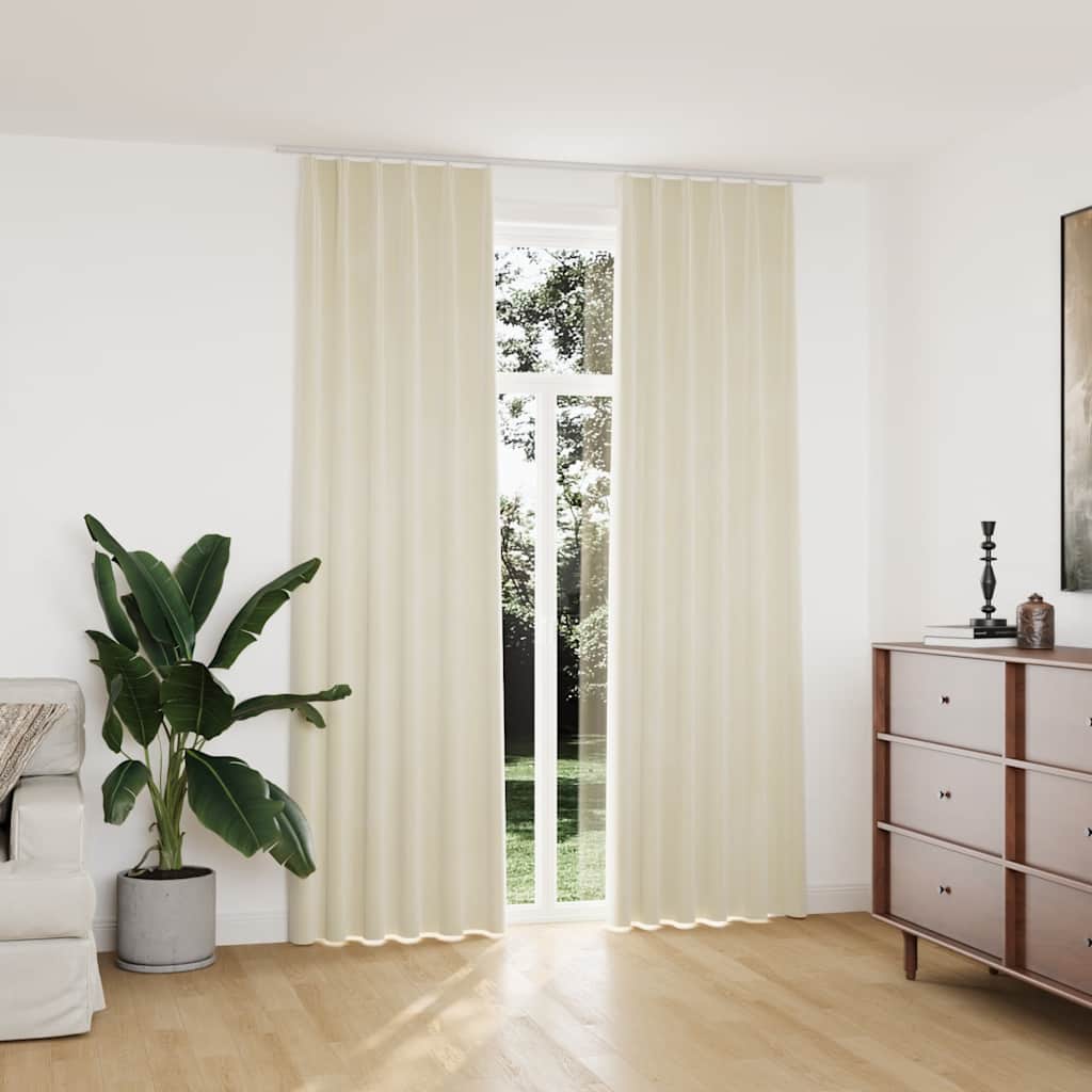 vidaXL Tende Oscuranti con Ganci 2 pz Crema in Velluto 140x245 cm - Image 1 of 6