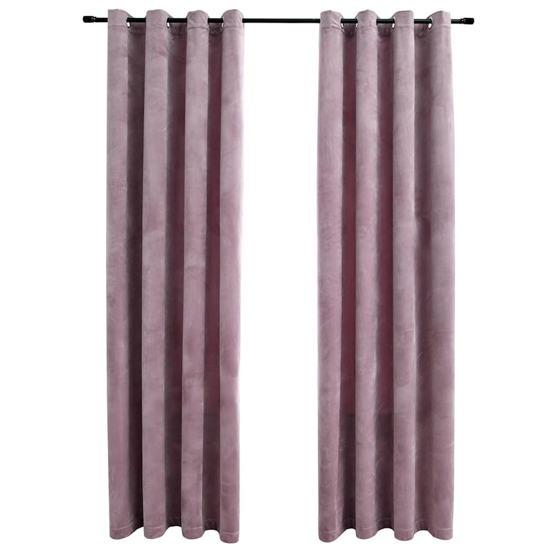 vidaXL Tende Oscuranti con Anelli 2pz Rosa Antico in Velluto 140x225cm - Image 2 of 4