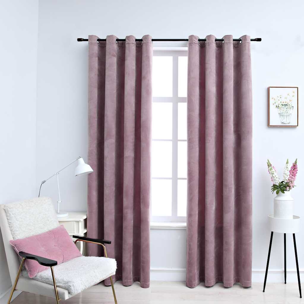 vidaXL Tende Oscuranti con Anelli 2pz Rosa Antico in Velluto 140x245cm - Image 1 of 4