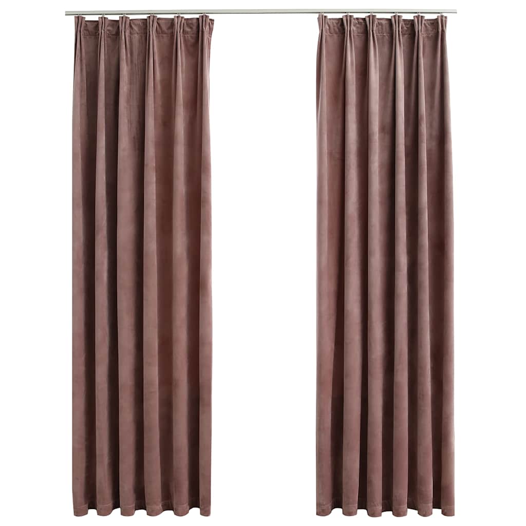 vidaXL Tende Oscuranti con Ganci 2 pz Rosa Antico in Velluto 140x225cm - Image 2 of 6
