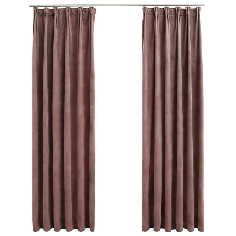 vidaXL Tende Oscuranti con Ganci 2 pz Rosa Antico in Velluto 140x225cm - Image 2 of 6