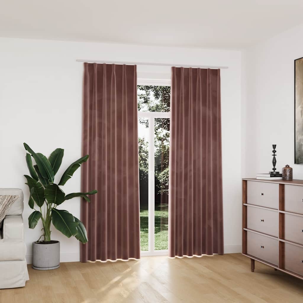 vidaXL Tende Oscuranti con Ganci 2 pz Rosa Antico in Velluto 140x225cm - Image 1 of 6