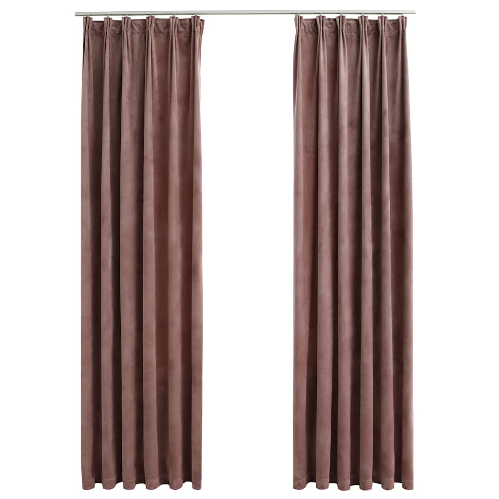 vidaXL Tende Oscuranti con Ganci 2 pz Rosa Antico in Velluto 140x245cm - Image 2 of 6