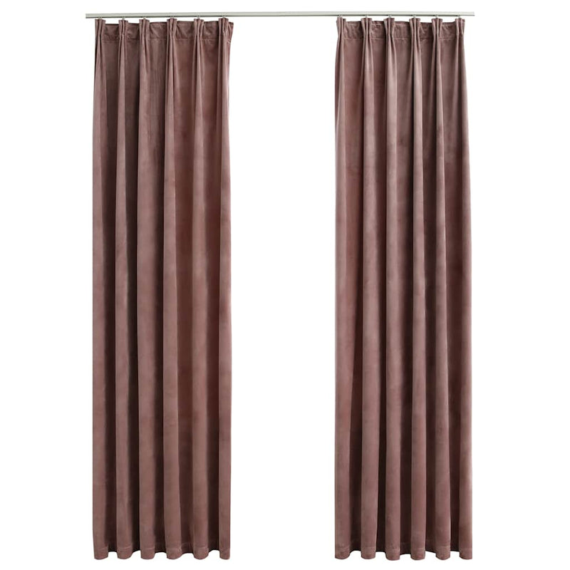 vidaXL Tende Oscuranti con Ganci 2 pz Rosa Antico in Velluto 140x245cm - Image 2 of 6