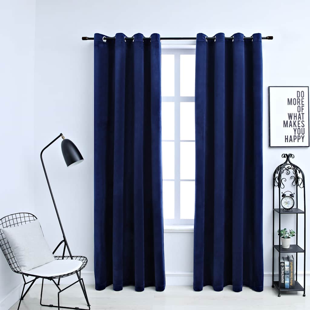 vidaXL Tende Oscuranti con Anelli 2 pz Blu Scuro in Velluto 140x225 cm - Image 1 of 4