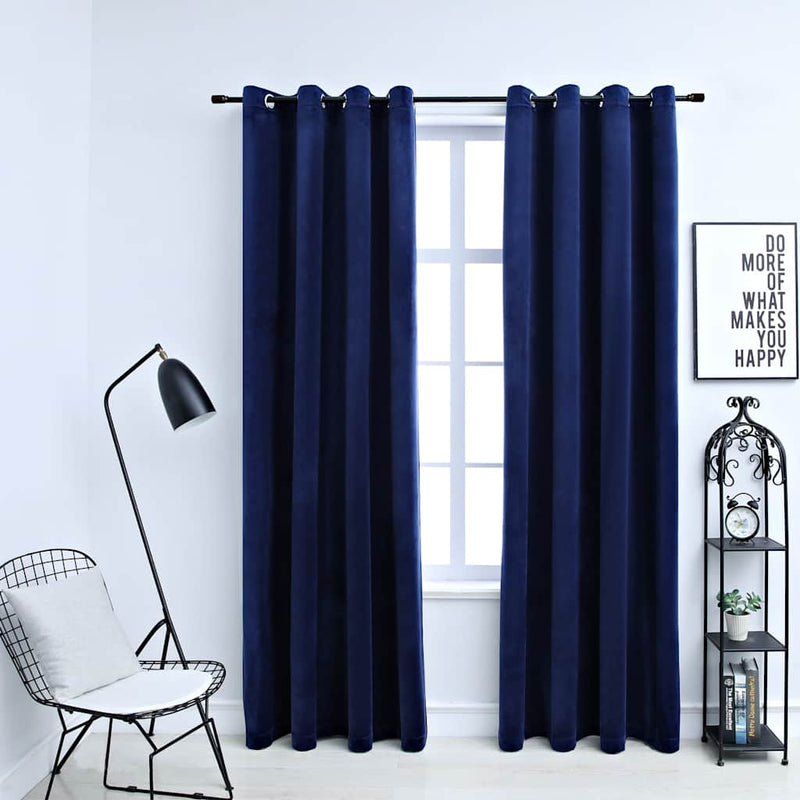 vidaXL Tende Oscuranti con Anelli 2 pz Blu Scuro in Velluto 140x225 cm - Image 1 of 4