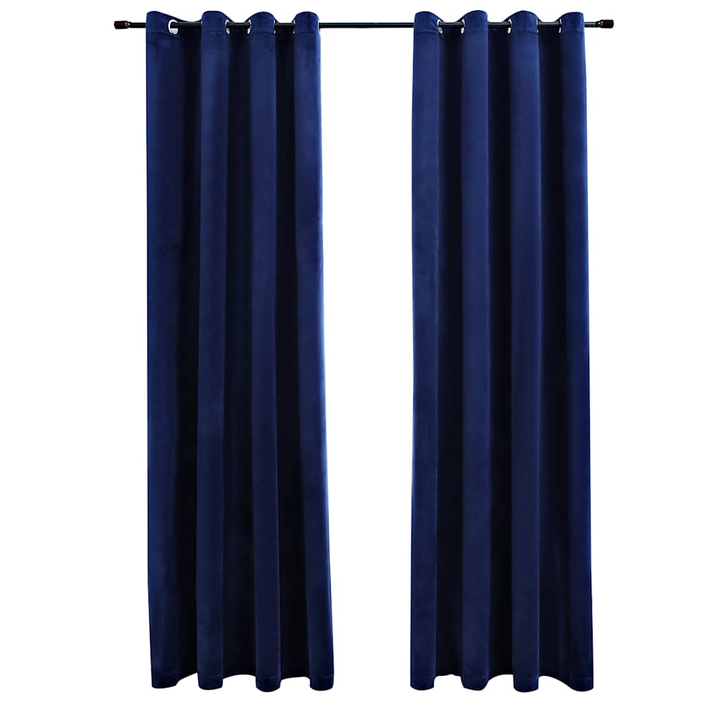 vidaXL Tende Oscuranti con Anelli 2 pz Blu Scuro in Velluto 140x245 cm - Image 2 of 4