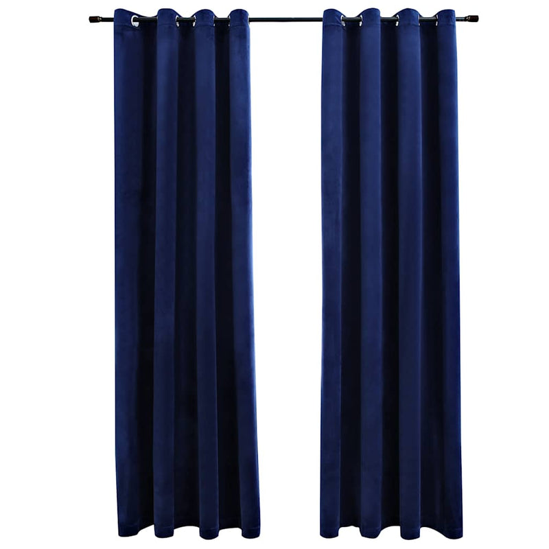 vidaXL Tende Oscuranti con Anelli 2 pz Blu Scuro in Velluto 140x245 cm - Image 2 of 4