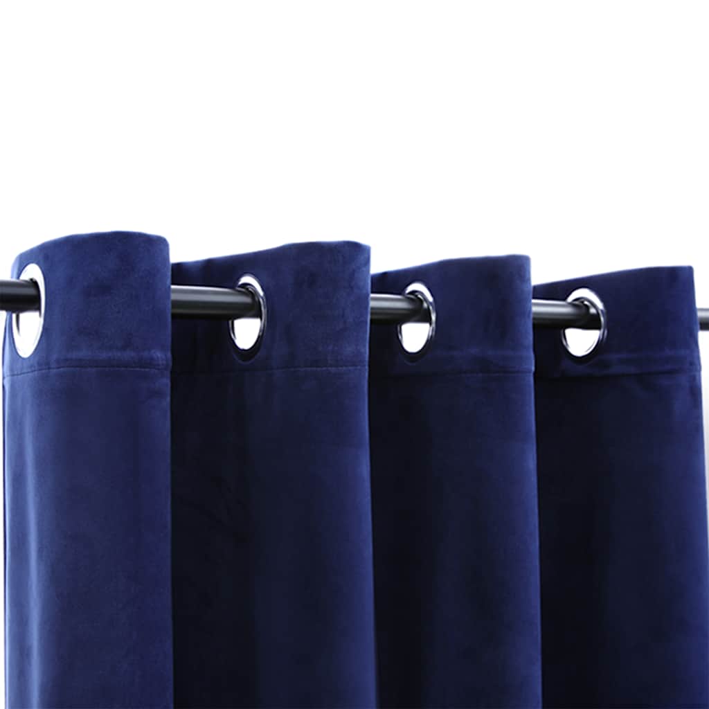 vidaXL Tende Oscuranti con Anelli 2 pz Blu Scuro in Velluto 140x245 cm - Image 3 of 4