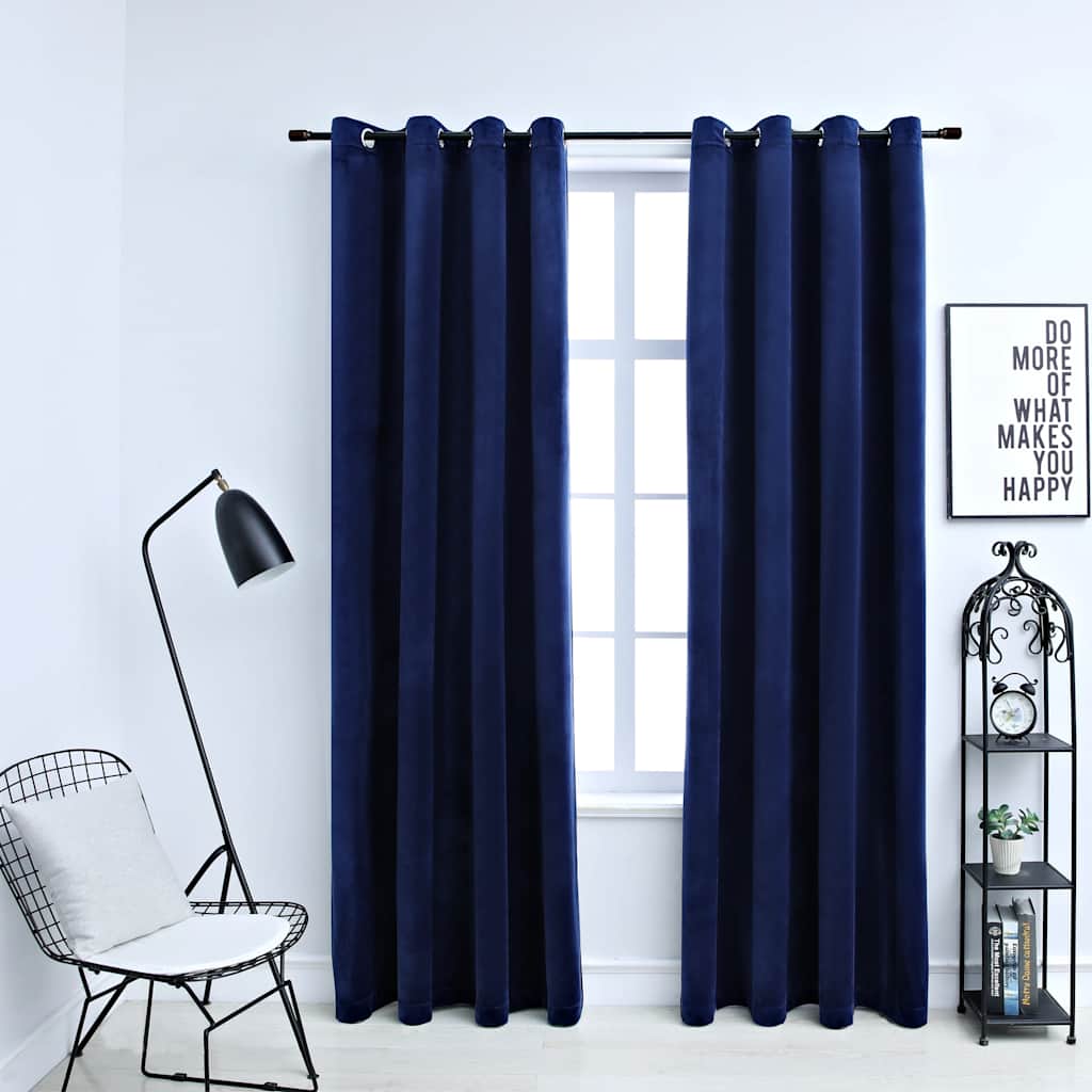 vidaXL Tende Oscuranti con Anelli 2 pz Blu Scuro in Velluto 140x245 cm - Image 1 of 4