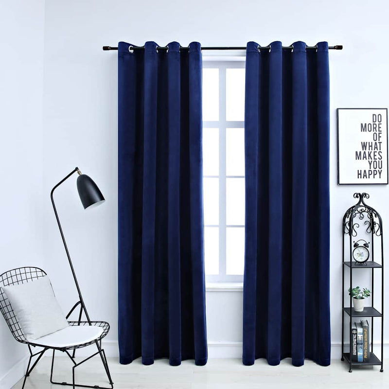 vidaXL Tende Oscuranti con Anelli 2 pz Blu Scuro in Velluto 140x245 cm - Image 1 of 4