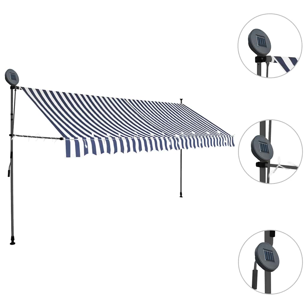 Toldo Retráctil Manual con LED vidaXL 150 cm Azul y Blanco - Image 5 of 18