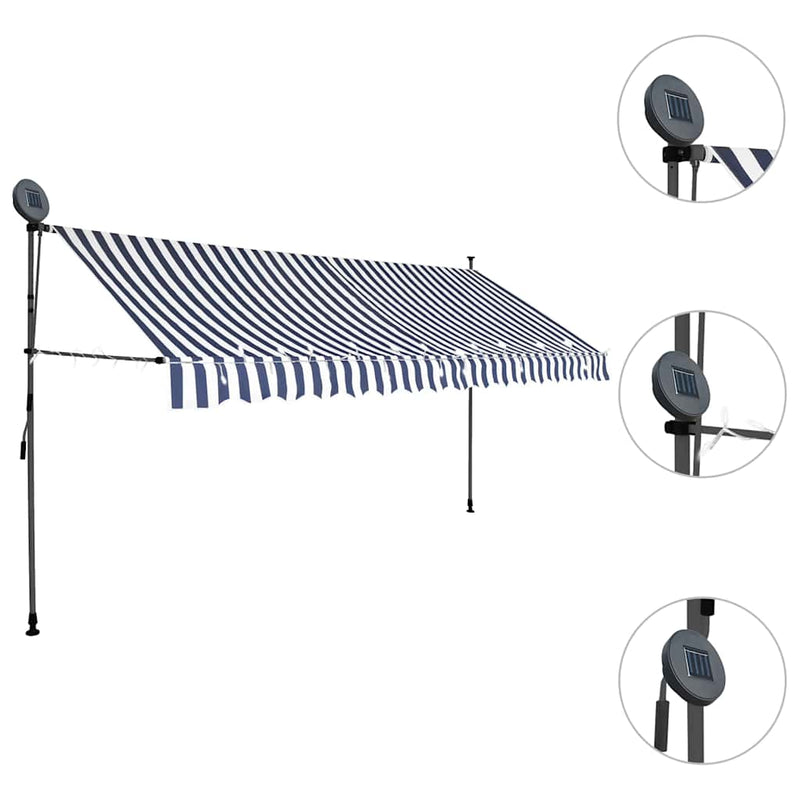 vidaXL Tenda da Sole Retrattile Manuale con LED 200 cm Blu e Bianca - Image 10 of 30