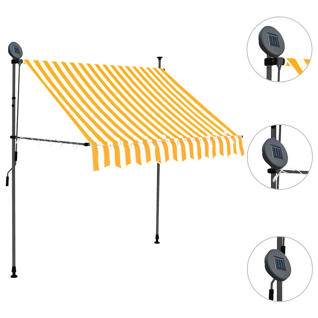 vidaXL Toldo Retráctil Manual LED, Tejido y Acero, 150 cm, Blanco y Naranja - Image 6 of 18