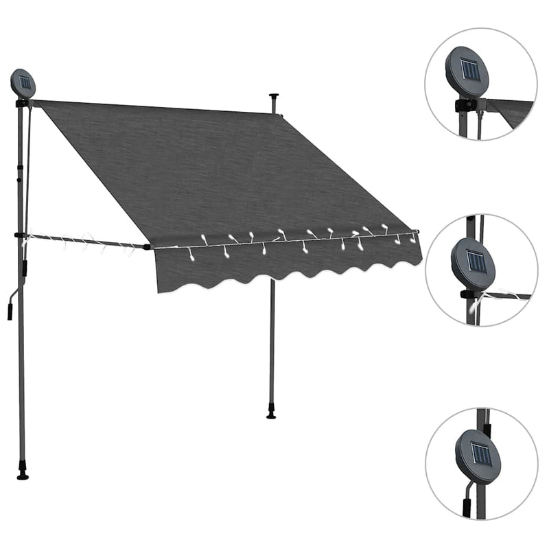 Tenda da Sole Retrattile Manuale con LED 200 cm Antracite - Image 2 of 6