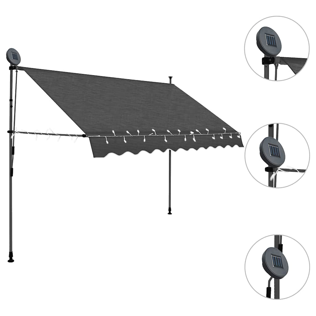 vidaXL Manual Retractable Awning with LED 100 cm Anthracite - Image 10 of 50