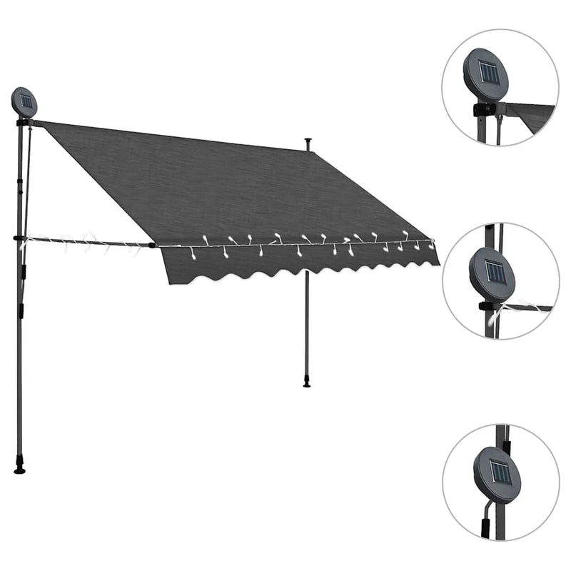 vidaXL Manual Retractable Awning with LED 100 cm Anthracite - Image 10 of 50