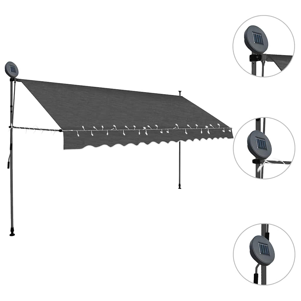 vidaXL Manual Retractable Awning with LED 100 cm Anthracite - Image 12 of 50