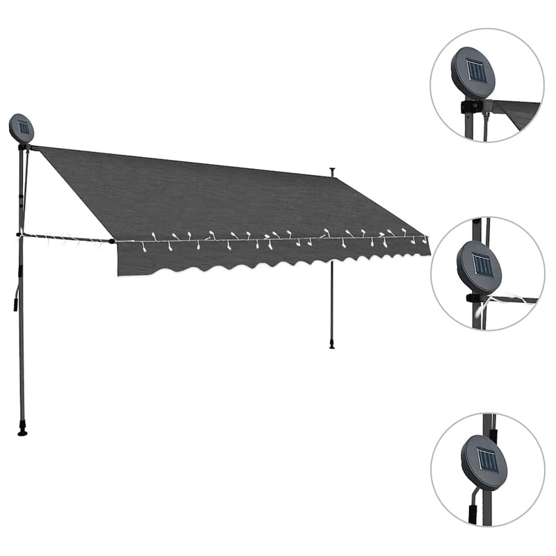 vidaXL Manual Retractable Awning with LED 100 cm Anthracite - Image 12 of 50