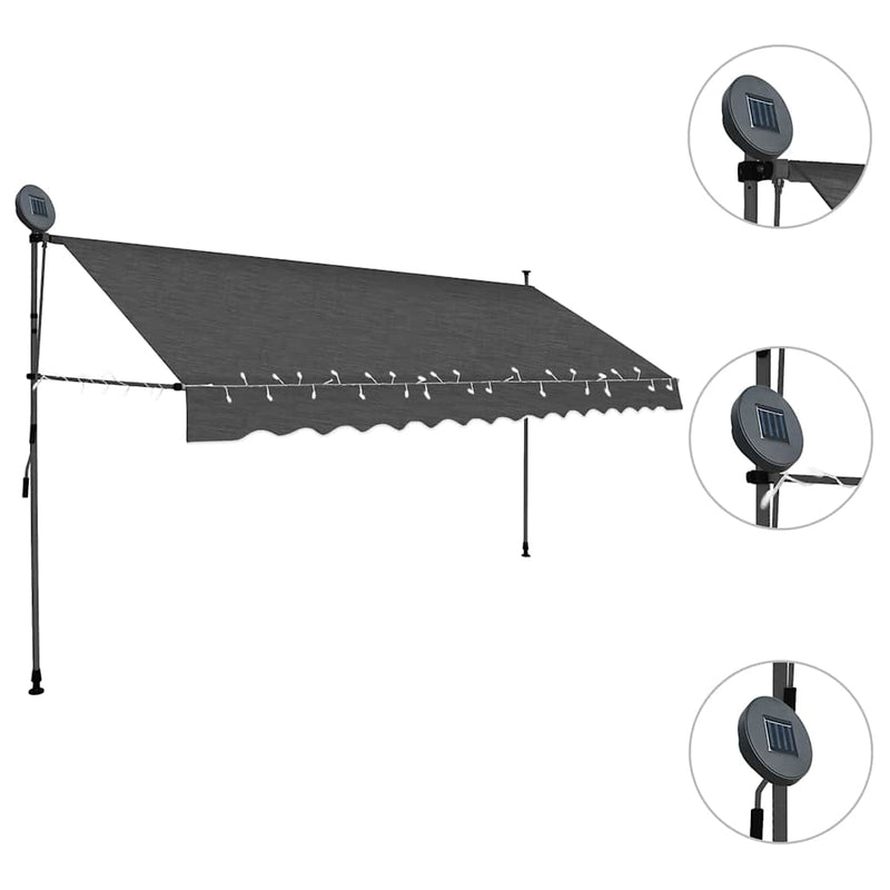 vidaXL Tenda da Sole Retrattile Manuale con LED 400 cm Antracite - Image 2 of 6