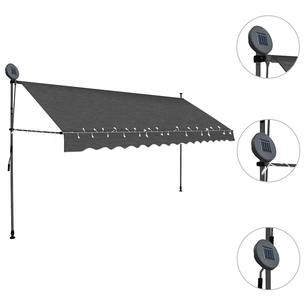 vidaXL Manual Retractable Awning with LED, Steel, 200 cm, Anthracite - Image 9 of 31