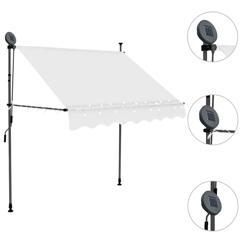 vidaXL Retractable Awning with LED in Steel 100 x 120 cm Cream - Image 14 of 42