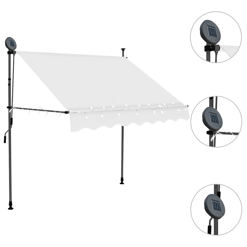 vidaXL Manual Retractable Awning with LED, 150 cm Wide, Cream - Image 9 of 30