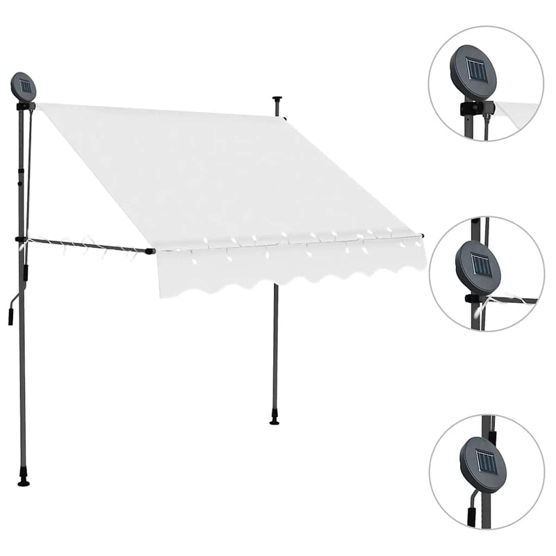 vidaXL Manual Retractable Awning with LED, 150 cm Wide, Cream - Image 8 of 30