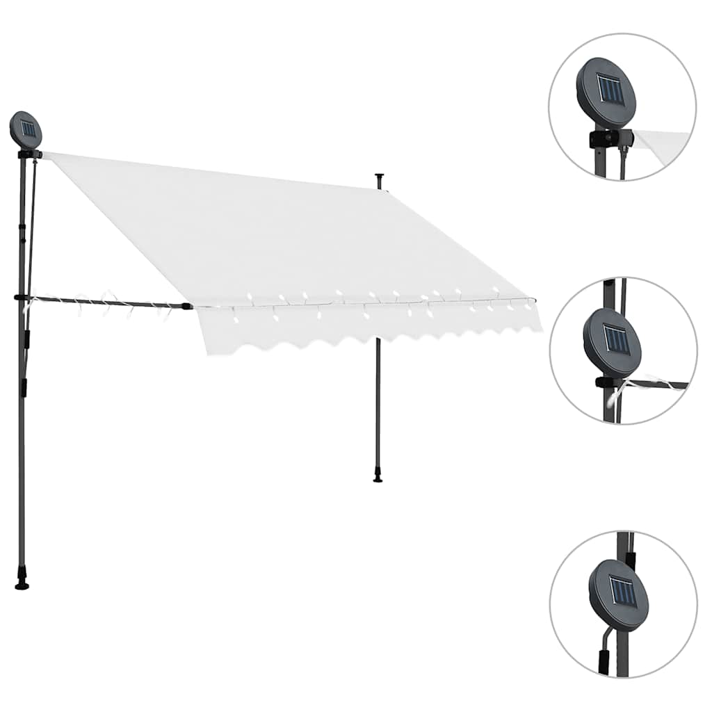 vidaXL Manual Retractable Awning with LED, 150 cm Wide, Cream - Image 10 of 30