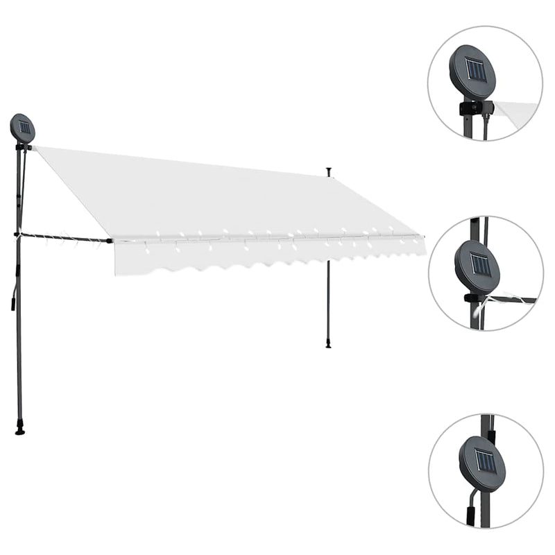 vidaXL Retractable Awning with LED in Steel 100 x 120 cm Cream - Image 8 of 42