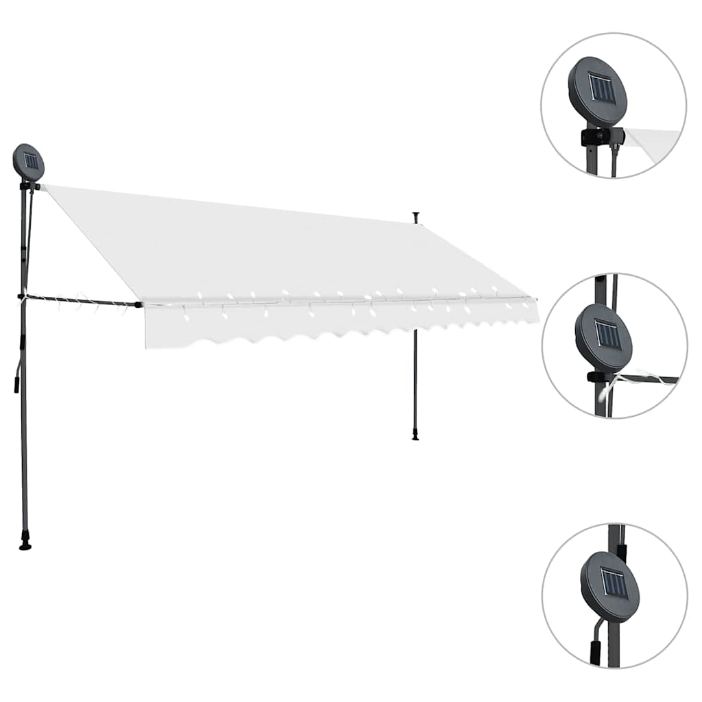 vidaXL Manual Retractable Awning with LED, 150 cm Wide, Cream - Image 7 of 30