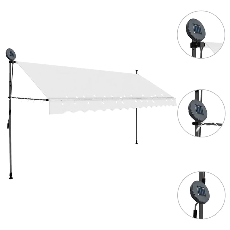 Tenda da Sole Retrattile Manuale con LED 200 cm Crema - immagine 8 | SolPatio - Image 8 of 30