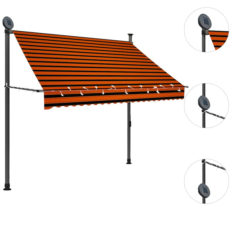 vidaXL Manual Retractable Awning, 100 cm Width, Orange and Brown - Image 12 of 49