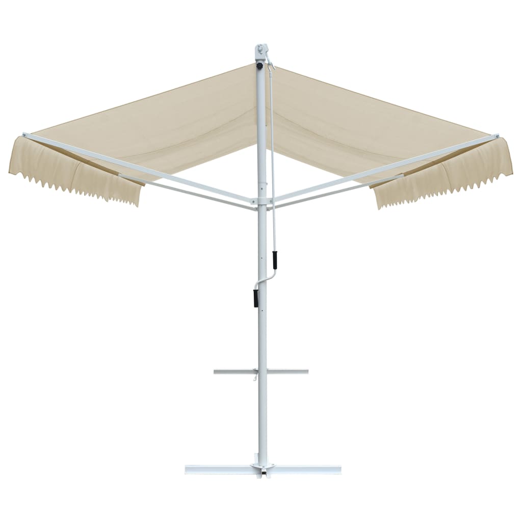 Toldo parasol vidaXL con pedestal, poliéster y acero, 600x300 cm, crema - Image 2 of 8